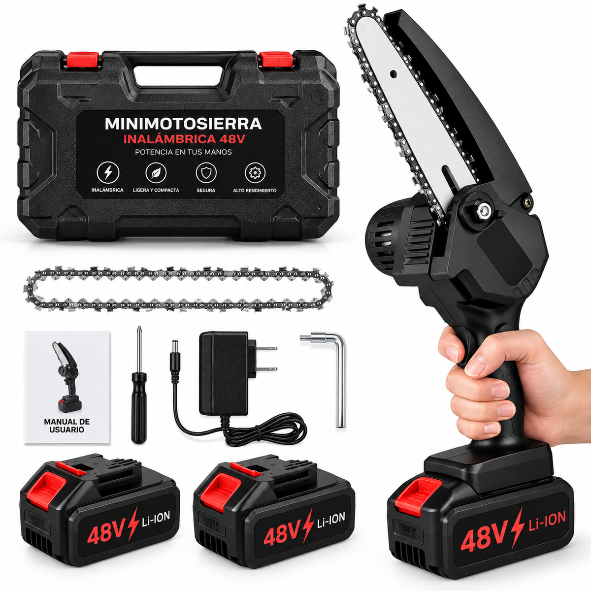 Minimotosierra Inalámbrica 48V para Poda y Jardín