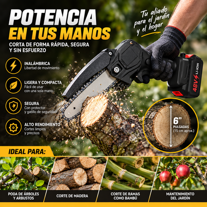 Minimotosierra Inalámbrica 48V para Poda y Jardín