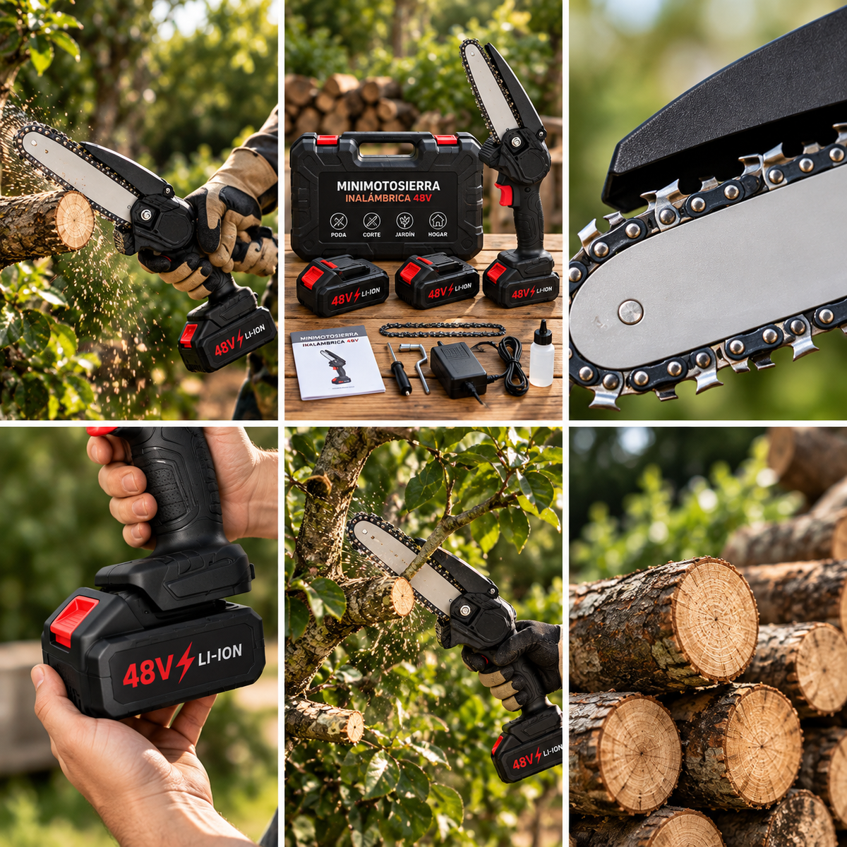 Minimotosierra Inalámbrica 48V para Poda y Jardín
