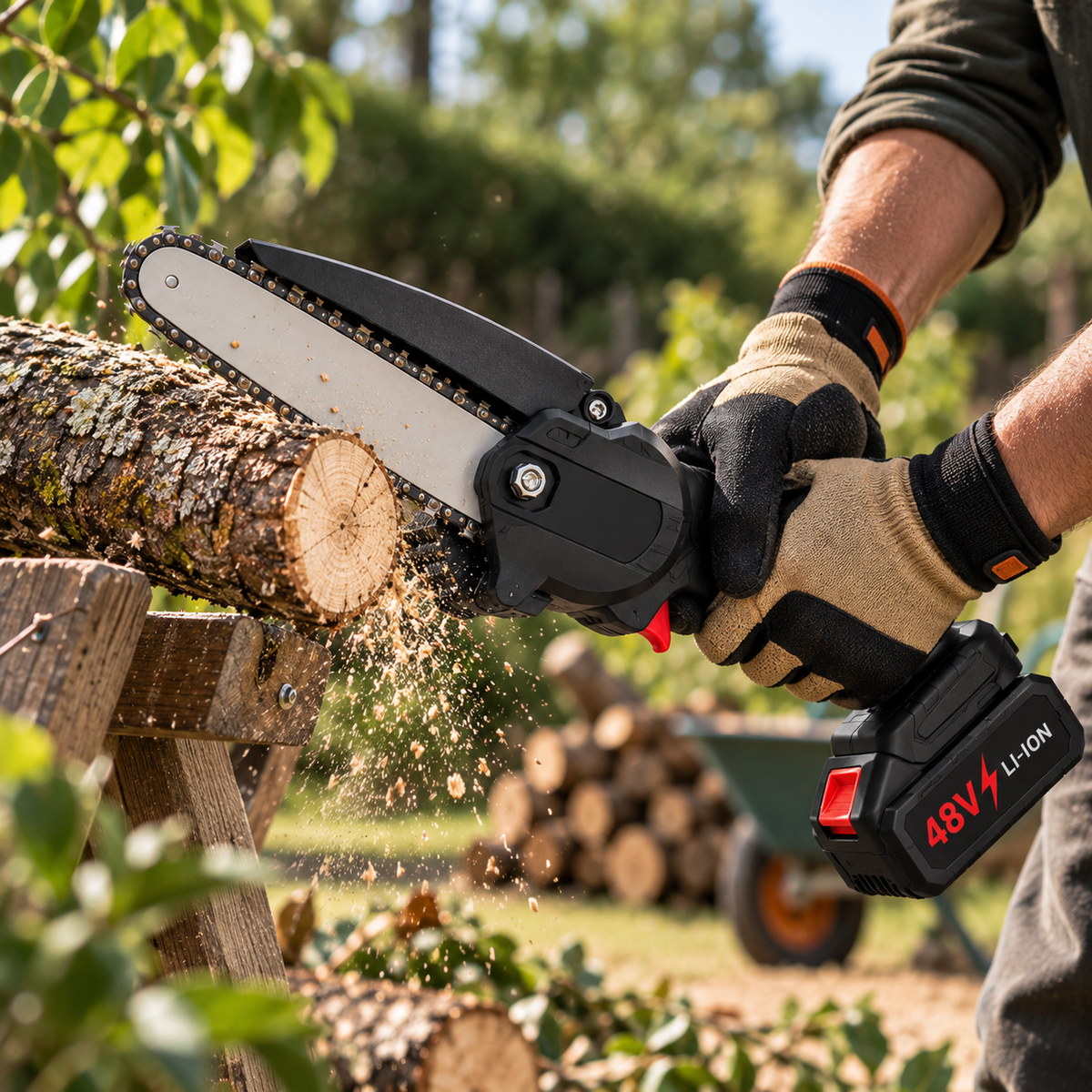 Minimotosierra Inalámbrica 48V para Poda y Jardín