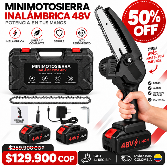 Minimotosierra Inalámbrica 48V para Poda y Jardín
